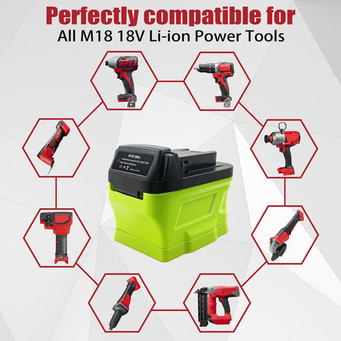 M18 Adapter for Ryobi Battery to Milwaukee 18V Tools, Convert Ryobi 18V Battery for Milwaukee M18 Tools