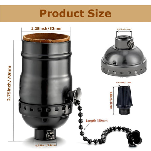 3 Pack E26/ E27 E26 FINELED Aluminous Shell Vintage Bronze Edison Pendant lamp Holder,Black DIY Accessories Screw