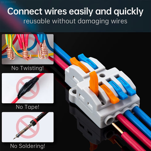 GKEEMARS 10 Pcs Lever Wire Connectors, Quick Wiring Cable Connector Push-in Conductor Terminal Block (2 in 4 Out)