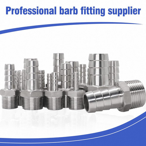 NPT 1" Male Thread to 1 Inch O.D. Barb Stainless Steel Pipe Fitting, Pack of 2 pcs for Connecting Air Hose Tubing