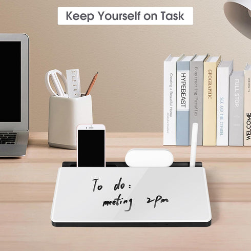 Varhomax Small Glass Desk Whiteboard, Dry Erase Board with Storage Caddy for Office and Home