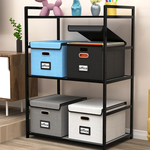 Huolewa Upgraded File Organizer Box with Lid, Collapsible Faux Leather Hanging Folder Box for Home/Office Storage
