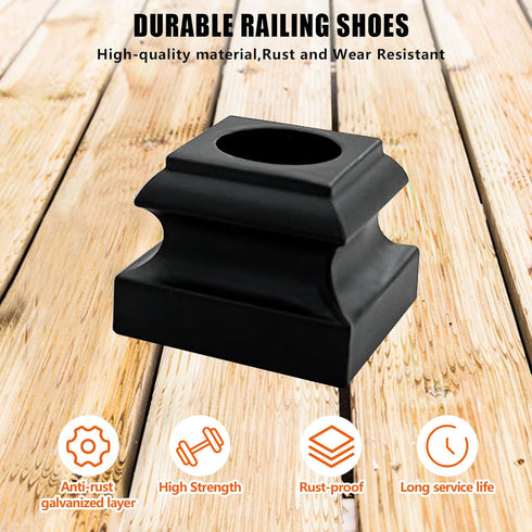 Iron Balusters Flat Shoes, Aluminum Alloy Staircase Shoes for 5/8 Inch Square Interior Balusters, Satin Black - Set of