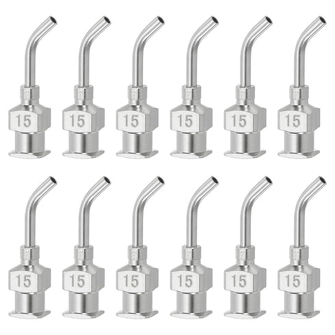 PATIKIL 15G Bent Blunt Tip Dispensing Needle, 12 Pcs 0.5 Inch Stainless Steel Liquid Dispenser with Luer Lock