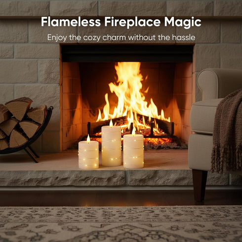 11-Key 3D Set 2, Amagic Flameless Candles with Embedded String Lights, Remote & Timer, Wick Real Wax Battery Operated