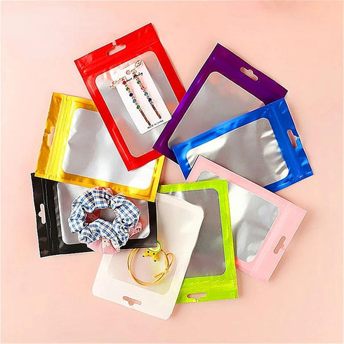 IRTGFHJE 100PCS Pouches(Red,13x25cm) Flat Lock Bags Matte Aluminum Foil Ziplock Hanging Bag DIY Jewelry Snack Sugar