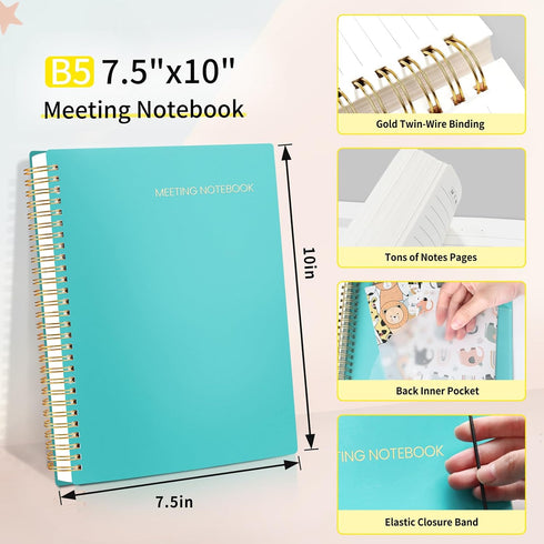 SUNEE Meeting Notebook for Work - 160 Pages, B5 Size Project Planner, Spiral Meeting Agenda/Minutes Organizer for Office