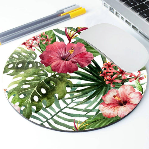 Mouse Pad Mousepad Tropical Leaves Print Mouse Mat Mouse Pad Office Mousemat Round Mousemat Hawaii Hawaiian Tropical Palm Print Mousepad by pingpi
