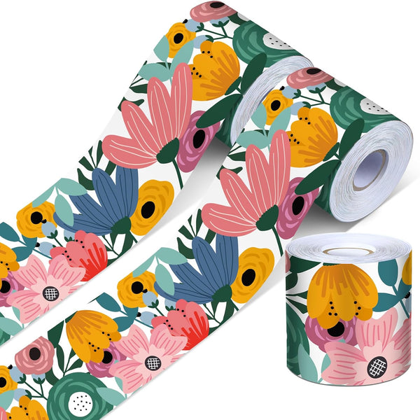 Treela 2 Rolls 65.6 ft Straight Border Trim, Self Stick Scalloped Bulletin Board Decorations for Classroom