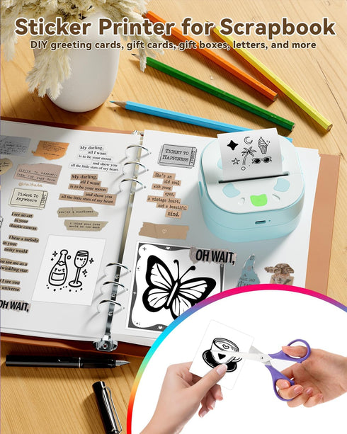 NDYIN 3 Sticker Printer, PrintPods Mini Printer, Bluetooth Portable Sticker Maker with Rolls Paper, Print Pod Inkless