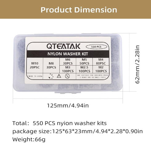 QTEATAK 510 Pcs Black Nylon Flat Washer Assortment Kit for Electrical Connections on Household & Commercial Appliances