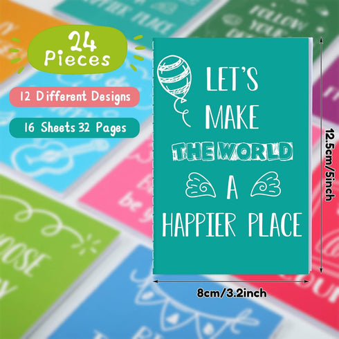 Zonon 24 Pcs Mini Colorful Notebooks Bulk Gifts, Funny Motivational Journals Notepads Inspirational Notepads Kids Small Pocket Notebook Teacher School Office Prizes Travel(Happy Style) by Zonon