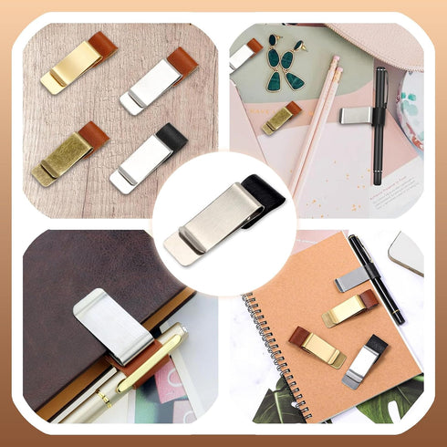 LINYUEARUI 6pcs Retro Brass Notebook PU Leather Pen Holder Loose leaf Dairy Memo Holder Bookmark Diary Planner Pen