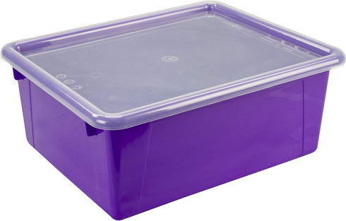 Storex Letter Size Deep Storage Tray, Organizer Bin with Non-Snap Lid, Violet, 5-Pack