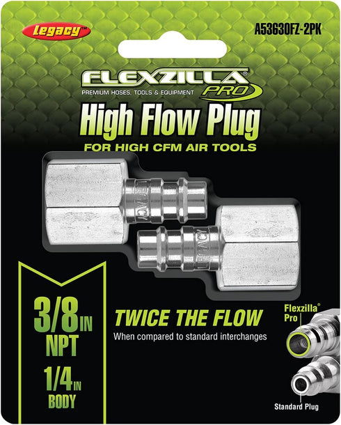Pro High Flow Plug Flexzilla (2 Pack), 1/4" Body, 3/8" FNPT - A53630FZ-2PK