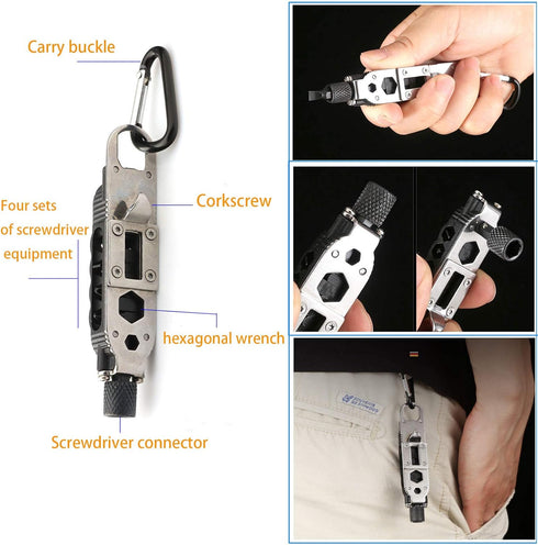 Buspoll Phillips Screwdriver Keychain Tool, Flat Screwdriver and Nutdriver Hex Wrench