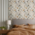 REDAMANCY Vintage Boho Wildflower Yellow Grey Flowers Peel and Stick Wallpaper Stick on Contact Paper Vintage Wall