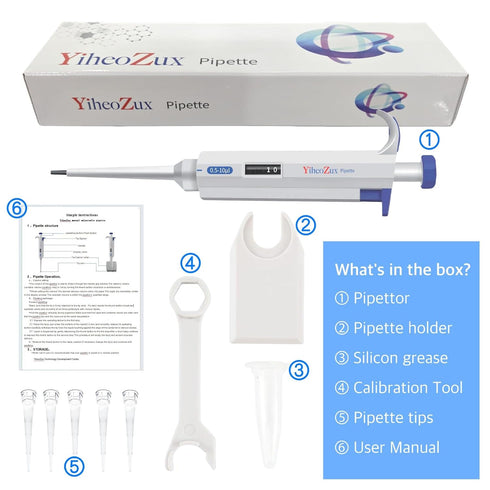 0.5-10ul Single Channel Pipette, Manual Adjustable Variable Volume Laboratory Micropipette for High Accuracy