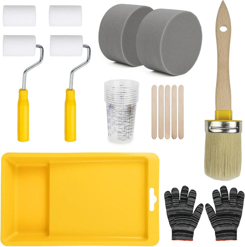 Starry 20PCS Paint Brush and Roller Set,Small Paint Roller Set Sponge Applicators, Tray