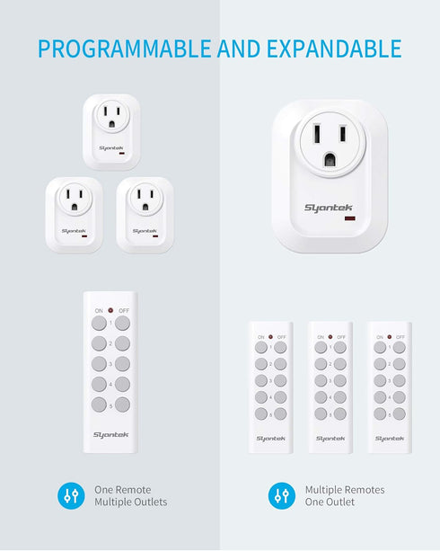 100 (5 2 Syantek Upgraded Remote Control Outlet Wireless Light Switch for Household Appliances, Expandable Remote Light