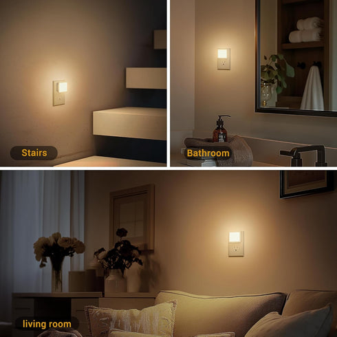 2 Pack, JandCase LED Night Lights - Soft White Night Lights with Dusk-to-Dawn Sensor for Bedroom, Bathroom, Stairs