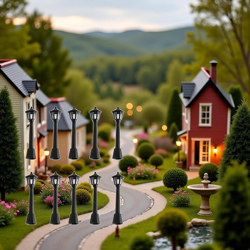 Pxiryanlow 10PCS Mini Street Light Model Railway Train Lamp Miniature Plastic Village Pathway Lantern Post for Micro