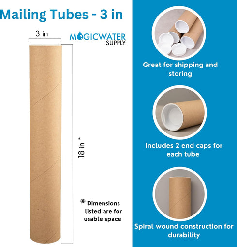 MagicWater Supply Mailing Tube - 3 in x 18 in - Kraft - 2 Pack for Shipping and Storage of Documents