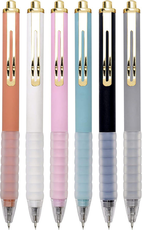 Linbsunne 1mm Medium Point Ballpoint Pens, Black Ink Work Pen with Soft Grip, Retractable, Gold Clip (6 count)
