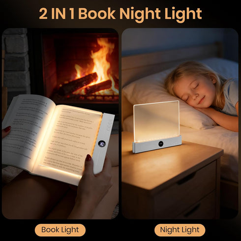 3 Dimmable Smart Flat Book Light, Rechargeable Clear LED Reading Light with Colors & Timer, Full Page Panel Plate Lamp