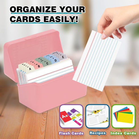 H4D 3x5 100 25 Index Card Holder with Heavyweight Ruled Index Cards and Plastic Dividers, Light Pink