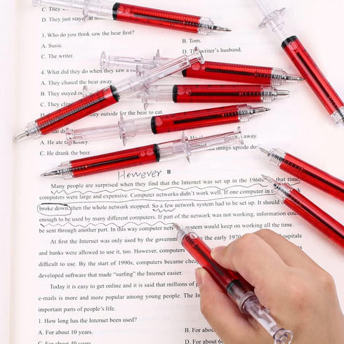 Syringe Pen, Nurse Pen Writes in Black Ink, Imaginary Doctor Play, School Supplies (Red, 60 Pcs)