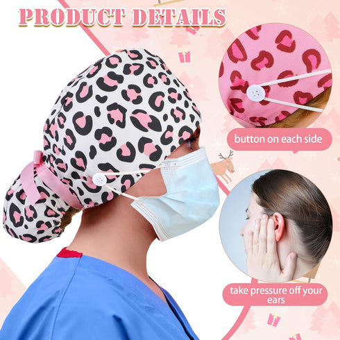 Jamntower 6 Pcs Satin Lined Scrub Caps Women Working Hat Surgical Nurse Cap Adjustable Tie Back Hats with Button