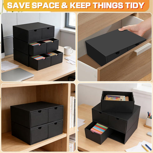 aopule 6 Packs Box,3x5 Lid,2-Compartment 3'x5' Index Cards Index Card Holder with Black Index Card Storage Organizer