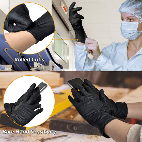 Black Nitrile Disposable Gloves, 4 Mil Medical Exam Gloves, Latex & Powder-Free, 100 Count for Cleaning and Food Safety