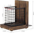 MyGift Rustic Burnt Wood Decorative Bookends with Matte Black Metal Wire Basket for Office Supplies, 1-Pair