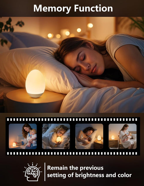 Dimming 7 Egg Night Light for Nursery: Baby Night Lights Tap Lamp Stepless with Warm White and RGB Colors Rechargeable