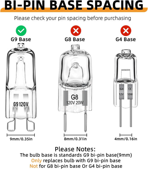 Blakapoo G9 Bulb 25W 120V 2700K Dimmable, T4 2 G9 Bulbs, (Pack 6) Halogen Warm White JCD Type Pin Base Halogen for Oven