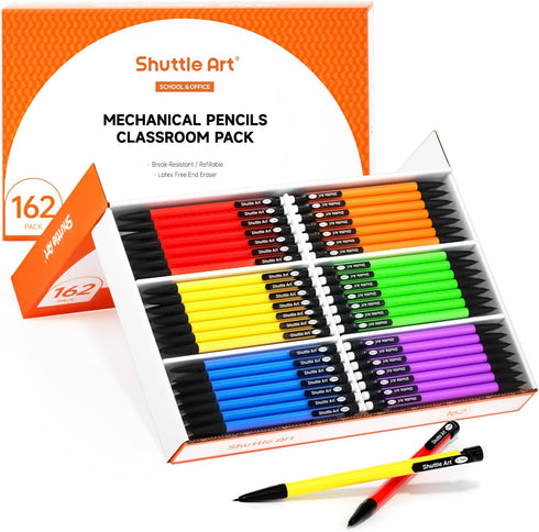 Shuttle Art Mechanical Pencils, 162 Pack Bulk 0.7mm Medium Point, HB #2 Lead Pencils, Assorted Barrels for School