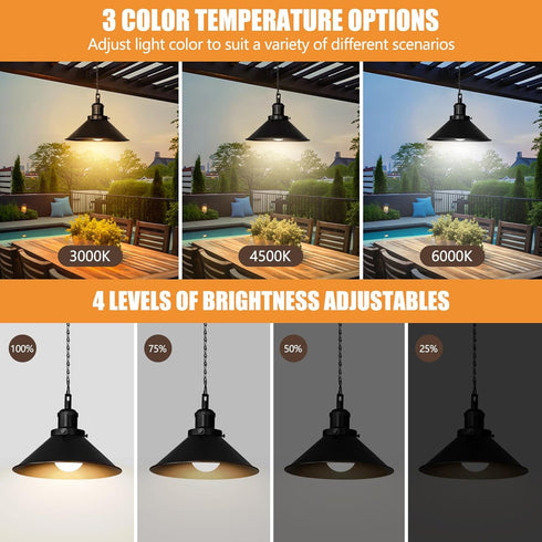 Bailoch 1 Pack Black Portable Battery Operated Hanging Light, Rechargeable Wireless Outdoor Pendant Light with Remote