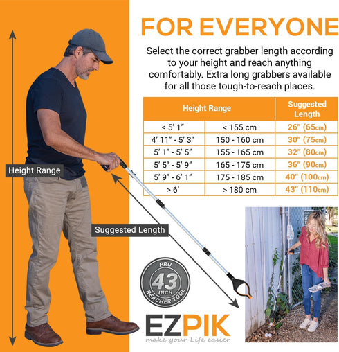 43" 2-Pack EZPIK Pro Foldable Grabber Reacher Tool for Seniors - Grabbers for Elderly Reaching Tool Heavy Duty Pickup