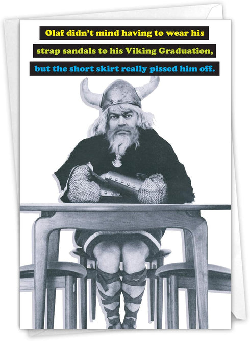 NobleWorks Retro Graduation Card, Funny Congratulations Notecard for Graduate, School and College Grad Humor, Viking