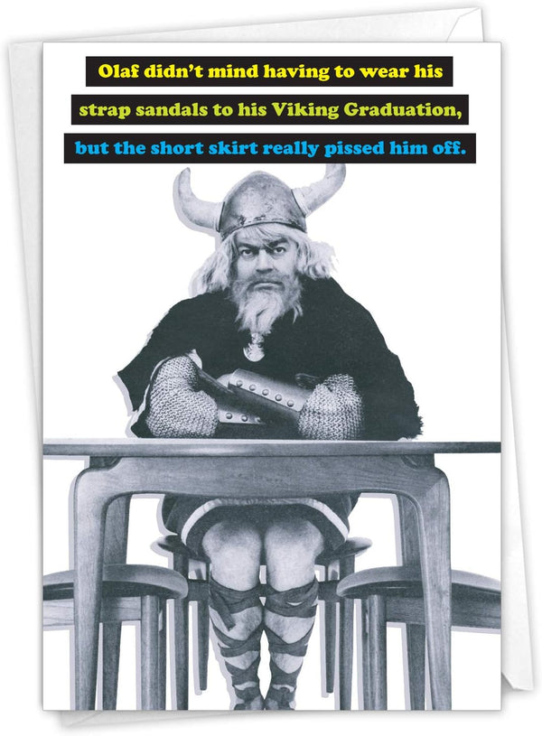 NobleWorks Retro Graduation Card, Funny Congratulations Notecard for Graduate, School and College Grad Humor, Viking