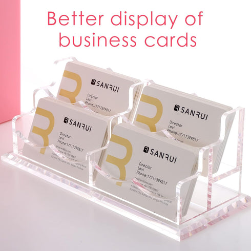 SANRUI Clear Horizontal Business Card Holder Stand - Acrylic Desktop Display Organizer for 240 Cards, 2 Tier 4 Pocket