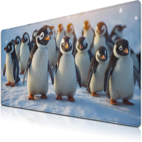 Gaming Mouse Pads, Large Computer Desk Mat, 900X400 Non-Slip Rubber Base, 35.4 X 15.4 inch Pineapples, Cute Penguin