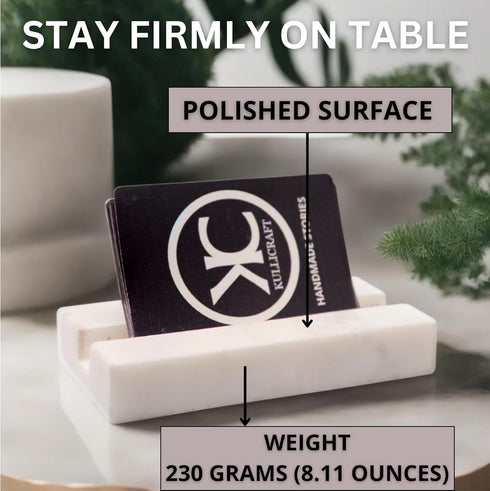 Business Card Holder for Desk, White Carrara Marble Display Stand for Business Cards, Cute Office Accessory