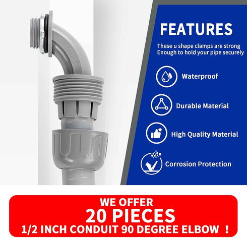 Yariwiz 1/2 Plastic Liquid Tight Conduit 90 Degree Elbow (20 Pack)