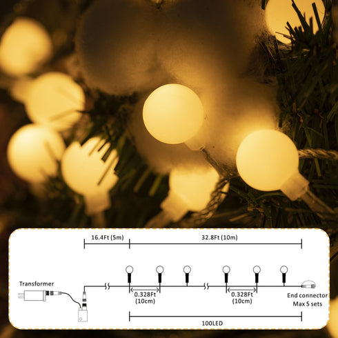 49 100 8 (100, Ogrmar ft LED Globe Ball String Lights Modes Fairy String Lights with Remote, Timer Function
