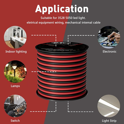 14/2 Gauge 75 FT Red Black Hookup Electrical Wire Cable, LED Strips Extension Cord, 14AWG Flexible Speaker Wire