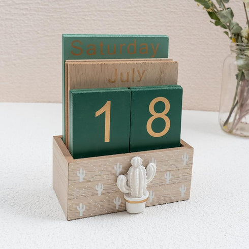 Notakia Perpetual Calendar, Vintage Wooden Calendar for Home Office Desk Accessories (Green)