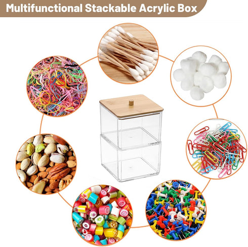 BTSKY Clear Stackable Paper Clip Holder with Bamboo Lid, 2-Layer Acrylic Office Supply Accessory Organizer